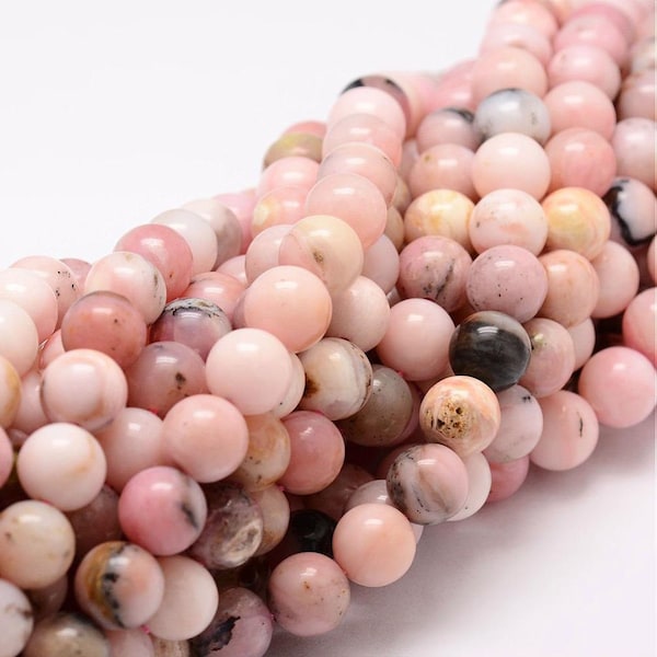 Pink Opal Beads | Round Natural Gemstone Beads | Sold by 15 Inch Strand | Size 4mm 6mm 8mm 10mm