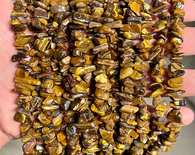 Natural Tiger Eye Gemstone Chip Beads | Grade A | Sold by 33 Inch Strand | Size 5-8mm | Hole 0.8mm