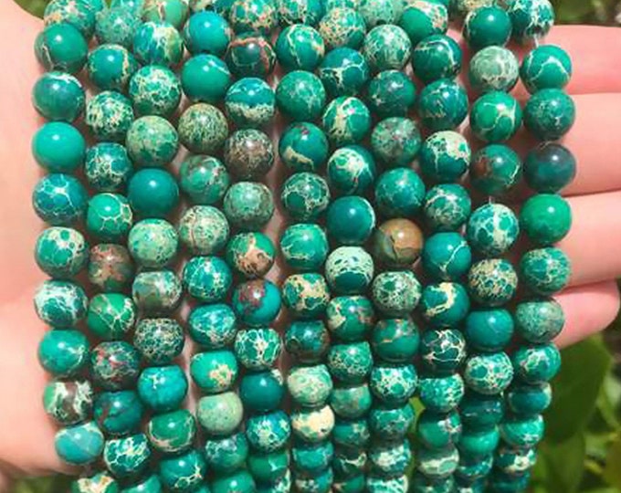 Green Sea Sediment Jasper | Grade A | Round Natural Gemstone Loose Beads | Sold by 15 Inch Strand | Size 4mm 6mm 8mm 10mm 12mm
