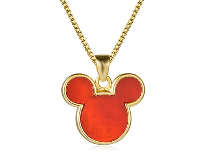 Red Agate Gemstone Mouse Head Pendant Chain Necklace | 18K Gold Plated Brass | Length 17.7 Inches (45cm) | Pendant Size 13x15mm