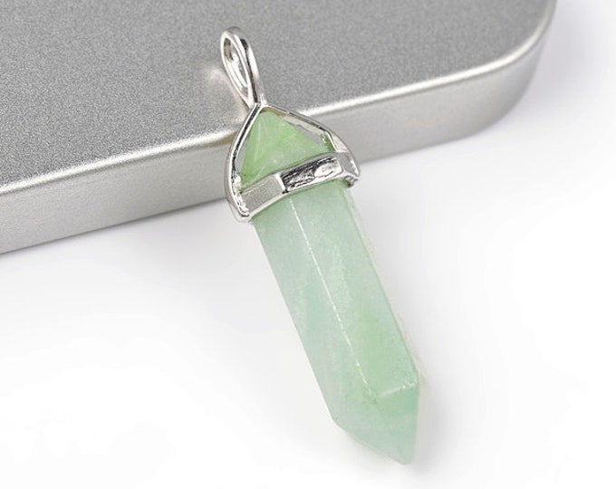 ONE Natural Amazonite Gemstone Faceted Bullet Pendant | Silver Color Zinc Alloy Bail | Size 36-40x12mm