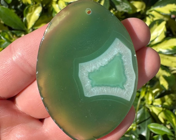 Green Striped Agate Gemstone Freeform Plate Slab Pendant Focal Bead Size 60-80mm