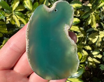 Green Striped Agate Gemstone Freeform Plate Slab Pendant Focal Bead Size 60-80mm