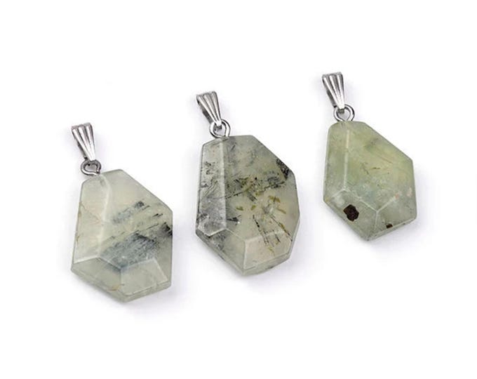 ONE Natural Prehnite Gemstone Slab Pendant | Size 14X24mm-22X28mm | Bail 7mm