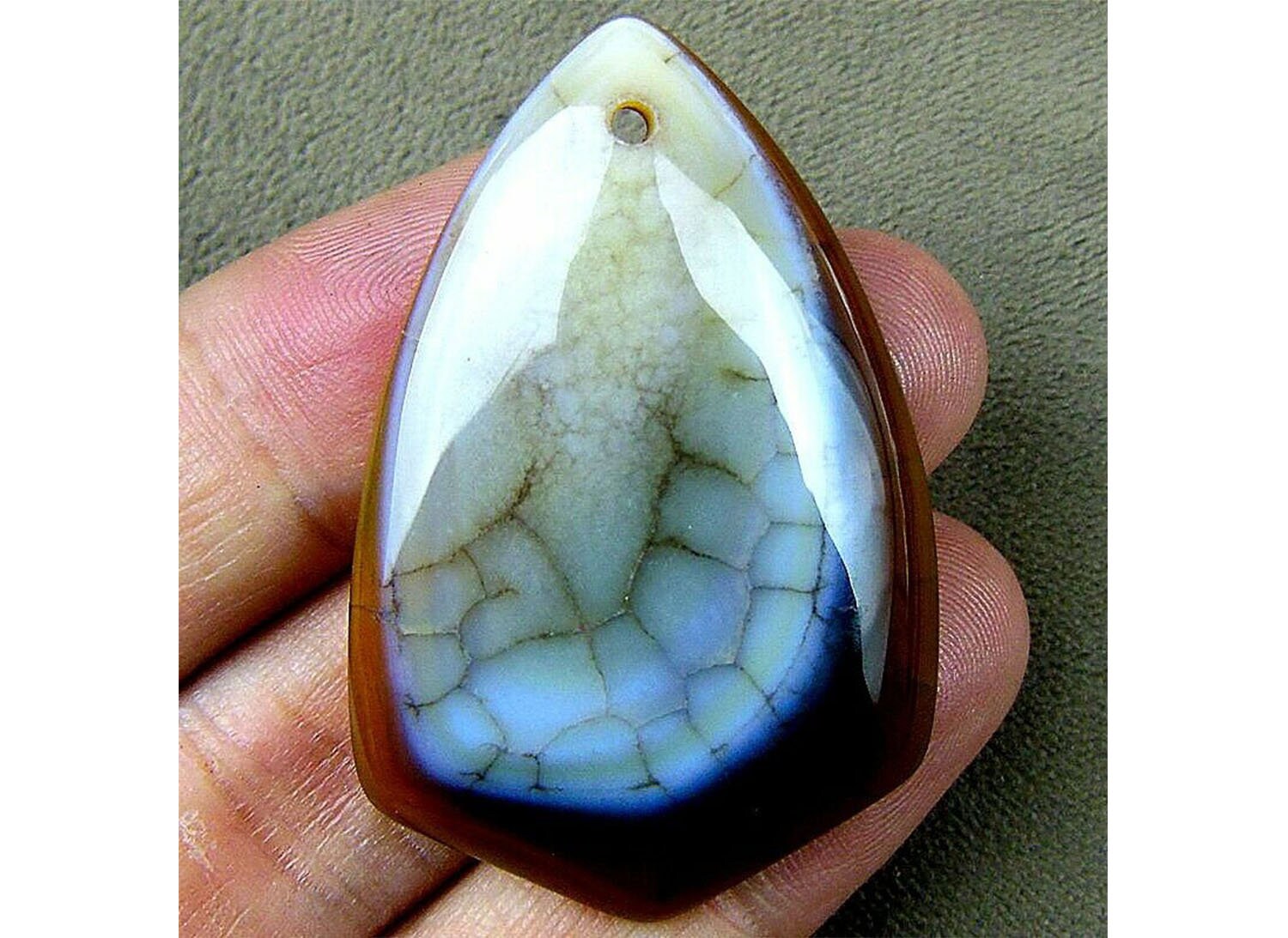 Brown Dragon Veins Agate Shield Gemstone Pendant Focal Bead 47x31x6mm