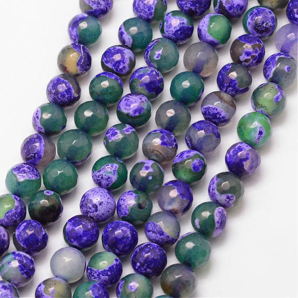 Natural Purple Green Fire Agate Gemstone Faceted Round Beads | Sold by 15 Inch Strand | Size 6mm 8mm 10mm 12mm