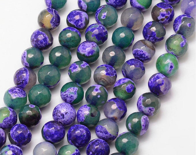 Natural Purple Green Fire Agate Gemstone Faceted Round Beads | Sold by 15 Inch Strand | Size 6mm 8mm 10mm 12mm