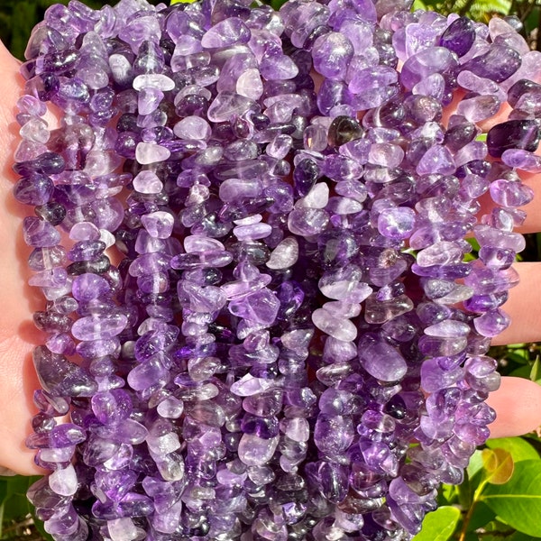 Natural Amethyst Gemstone Chips Beads | Sold by 31 Inch Strand | Size 5~8mm | Hole 0.8mm