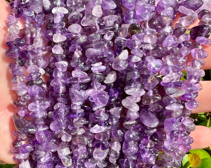 Natural Amethyst Gemstone Chips Beads | Sold by 31 Inch Strand | Size 5~8mm | Hole 0.8mm