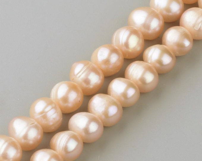 Natural Light Orange Cultured Freshwater Pearls Potato Beads | Grade A | Sold by 15 Inch Strand | Size 7-8mm | Hole 0.8mm