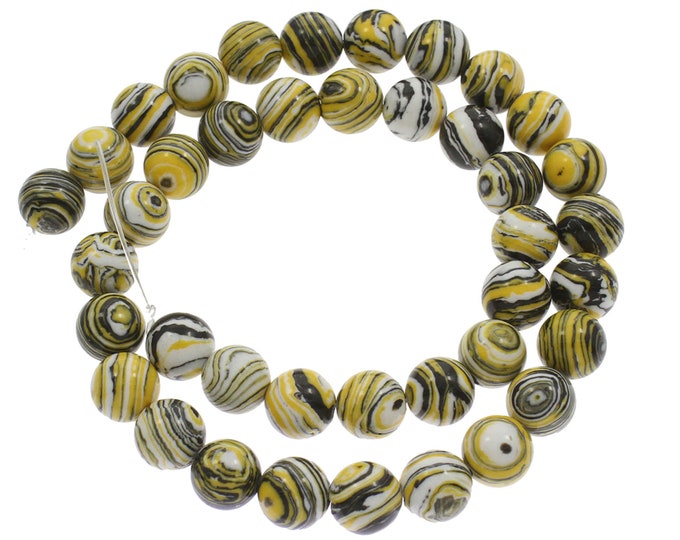 Turquoise Beads | Yellow Black Mosaic | Round Synthetic Gemstone Loose Beads | Sold by Strand | Size 8mm