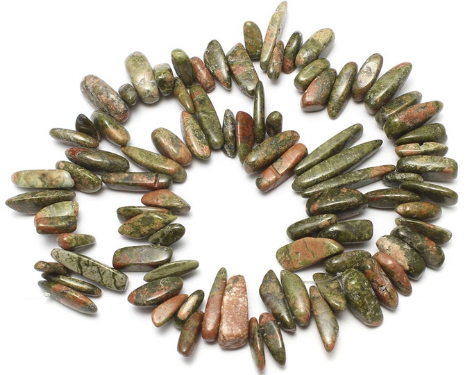 Unakite Nuggets Beads | Natural Gemstone Beads | Sold by 15 Inch Strand | Size 5x13x4mm-8x30x8mm