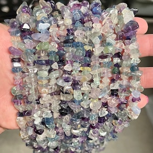 A Grade Natural Rainbow Fluorite Gemstone Chips Beads | Sold by 32 Inch Strand | Size 5~9mm | Hole 0.8mm