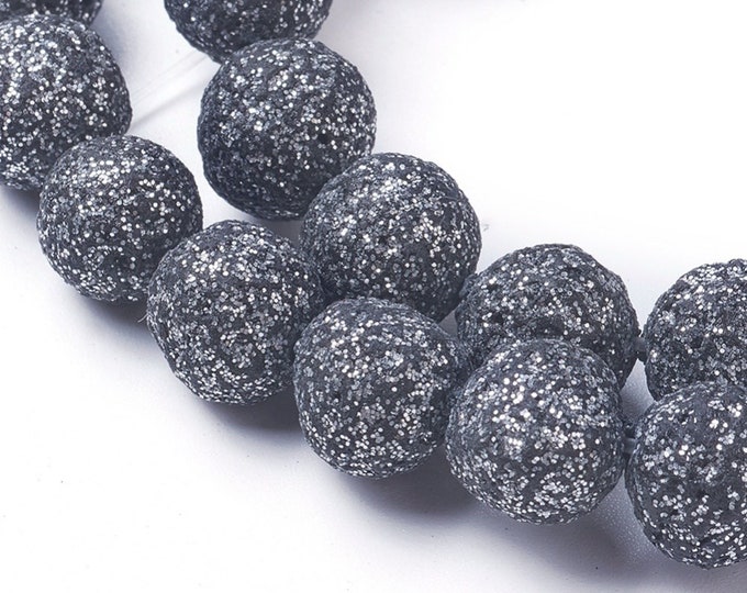 Lava Beads | Silver Black Color Beads | Round Natural Gemstone Beads | Sold by 7 Inch Strand | Size 8-9mm