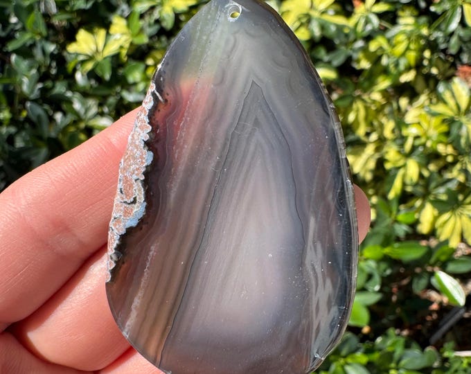 Black Striped Agate Gemstone Freeform Plate Slab Pendant Focal Bead Size 60-80mm