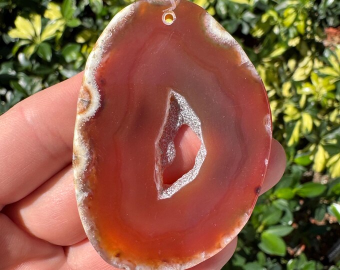 Brown Striped Agate Gemstone Freeform Plate Slab Pendant Focal Bead Size 60-80mm