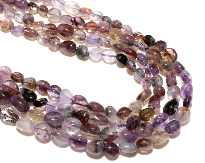 Purple Phantom Quartz Nuggets Beads | Grade AAA | Natural Gemstone Loose Beads | Sold by 15 Inch Strand | Size 6~8mm | Hole 0.8mm