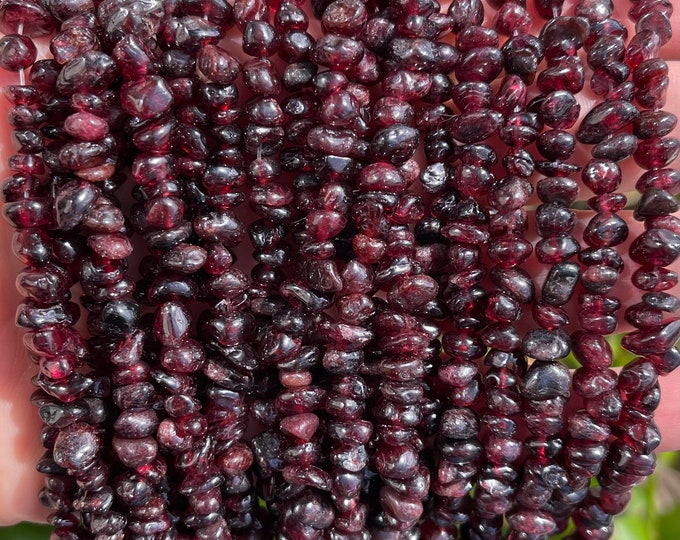 Red Garnet Chips Beads | Natural Gemstone Loose Beads | Sold by 31 Inch Strand | Size 4x6mm | Hole 0.6mm