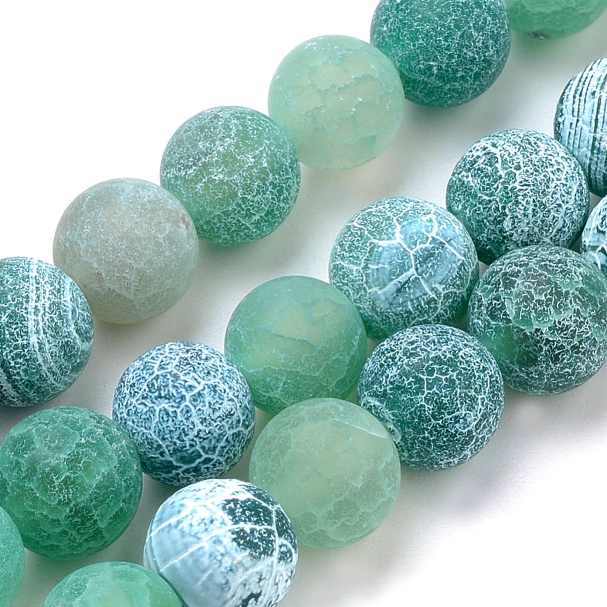 Matte Green Effloresce Agate Gemstone Round Beads | Grade A | Sold by