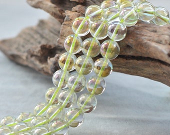 Natural Glossy Yellow Angel Aura Quartz Gemstone Round Beads | Grade A | Sold by 15 Inch Strand | Size 6mm 8mm 10mm