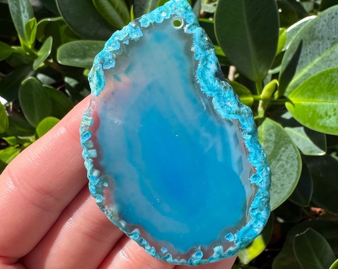 Blue Striped Agate Freeform Slab Gemstone Pendant Focal Bead Size 60-80mm