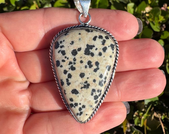Natural Dalmatian Jasper 925 Sterling Silver Pendant Focal Bead Size 2 Inch