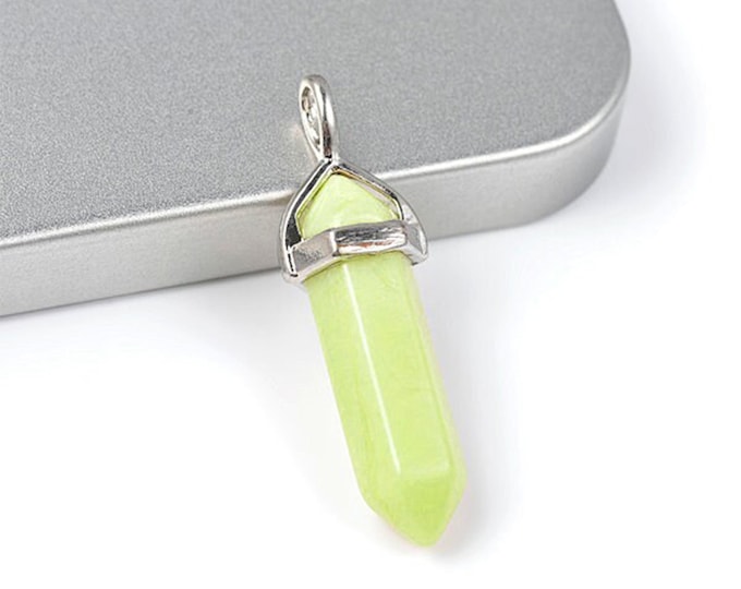 ONE Natural Lemon Jade Gemstone Faceted Bullet Pendant | Silver Color Zinc Alloy Bail | Size 36-40x12mm