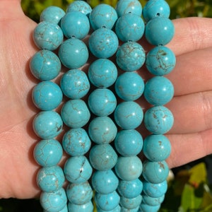 Blue Turquoise Beads Round Natural Gemstone Loose Beads Sold by 15 Inch Strand Size 4mm 6mm 8mm 10mm 12mm 12mm