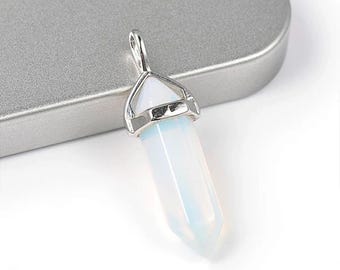 ONE Sea Opal Faceted Bullet Pendant | Silver Color Zinc Alloy Bail | Size 36-40x12mm
