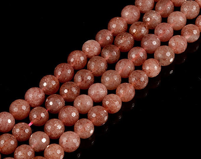 Natural Strawberry Quartz Faceted Gemstone Round Beads | Sold by 15 Inch Strand | Size 6mm