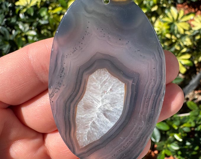 Black Striped Agate Gemstone Freeform Plate Slab Pendant Focal Bead Size 60-80mm