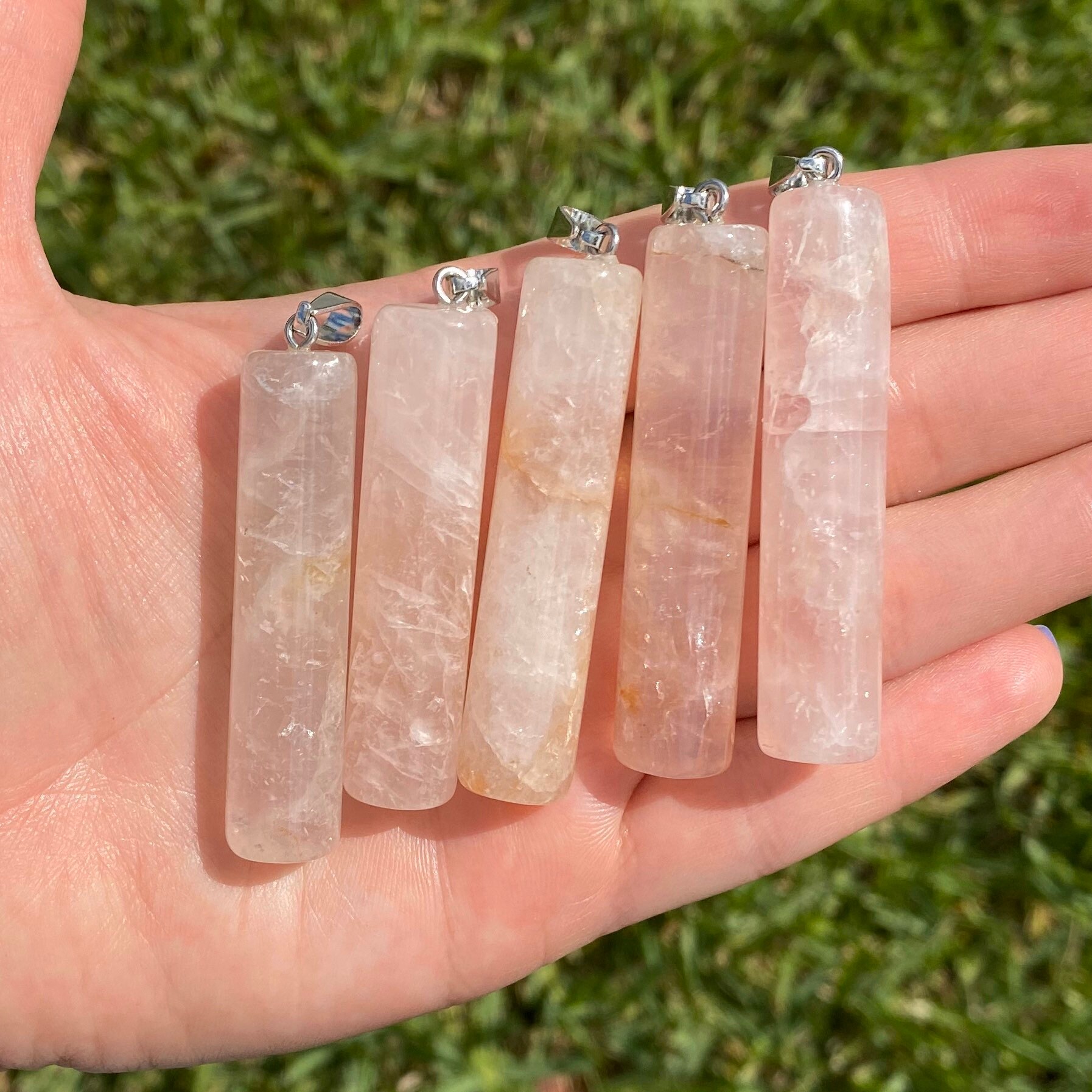 Rose Quartz Column Pendant Grade AB Natural Gemstone Focal Bead