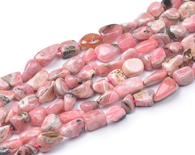 A Grade Natural Pink Rhodochrosite Gemstone Nuggets Beads | Sold by 15 inch Strand | Size 6-8mm | Hole 0.8mm