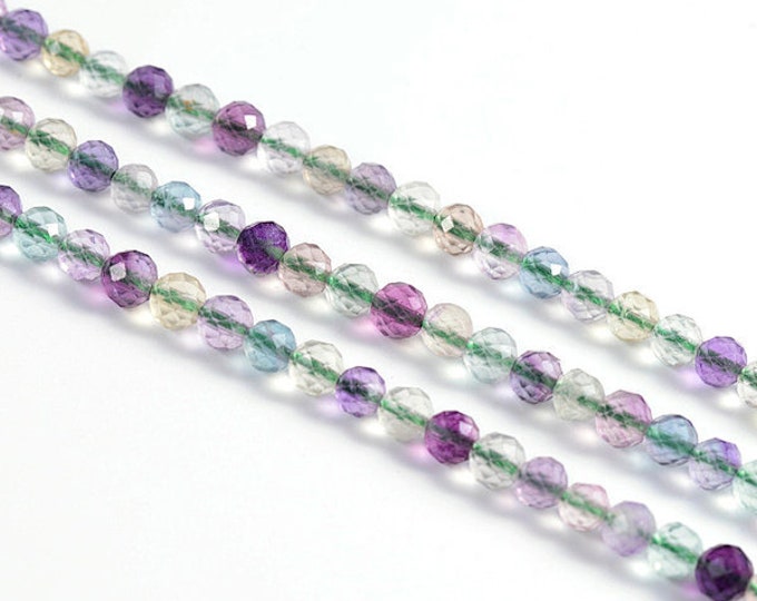 Natural Rainbow Fluorite Gemstone Micro Faceted Round Beads | Sold by 15 Inch Strand | Size 4mm