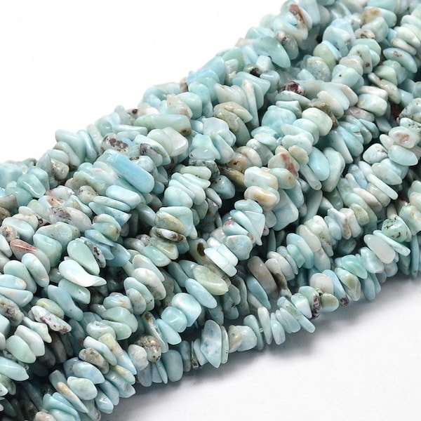 Dominican Larimar Beads | Chips Nuggets | Grade AB | Natural Gemstone Beads | Sold by 15 inch Strand | Size 5~14x4~10mm