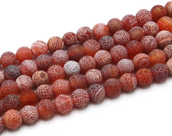 Red Effloresce Agate Beads: 8mm Round Gemstone Strand