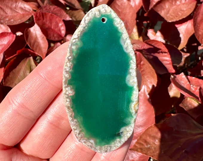 Green Striped Agate Gemstone Freeform Plate Slab Pendant Focal Bead Size 40-60mm