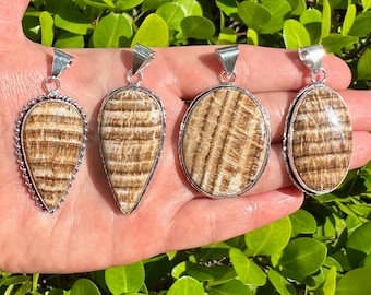 Natural Brown Aragonite Gemstone Pendants | 925 Silver Plated | Size 1-2 Inches