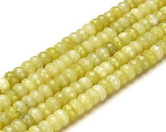 A Grade Natural Lemon Jade Gemstone Faceted Rondelle Beads | Sold by 15 inch Strand | Size 5x8mm