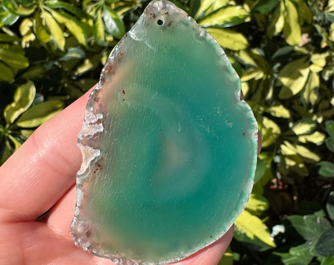 Green Striped Agate Gemstone Freeform Plate Slab Pendant Focal Bead Size 60-80mm