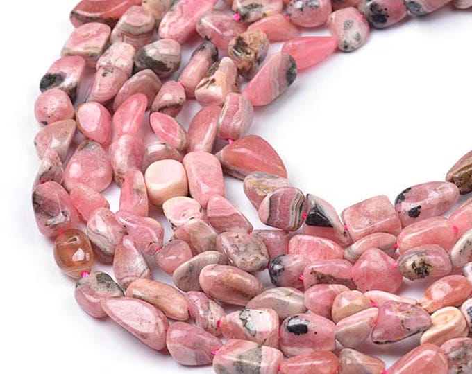 A Grade Natural Pink Rhodochrosite Gemstone Nuggets Beads | Sold by 15 inch Strand | Size 6-8mm | Hole 0.8mm