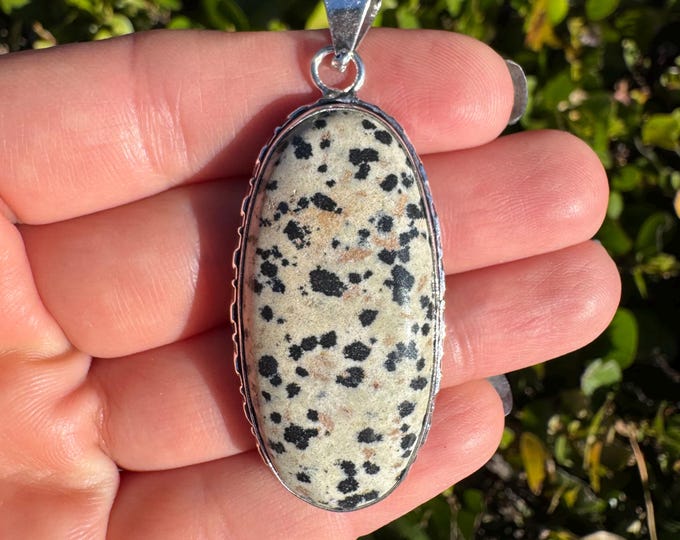 Natural Dalmatian Jasper 925 Sterling Silver Pendant Focal Bead Size 2 1/4 Inch