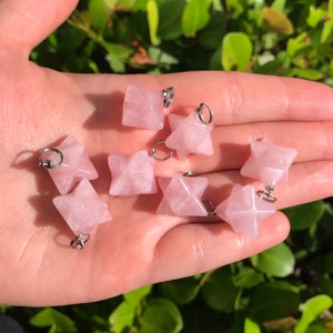 Rose Quartz Beads | Merkaba Pendant | 3D Star | Charka Healing Polygonal Focal | Natural Gemstone Pendant | Sold by Piece | Size 13x20mm