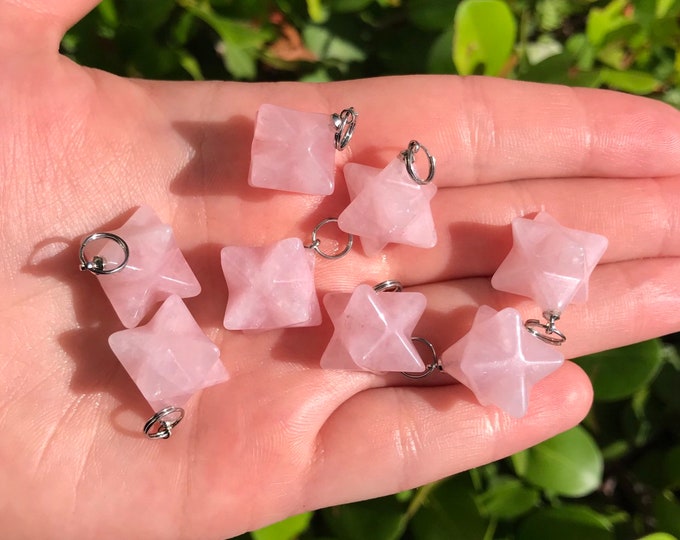 Rose Quartz Beads | Merkaba Pendant | 3D Star | Charka Healing Polygonal Focal | Natural Gemstone Pendant | Sold by Piece | Size 13x20mm