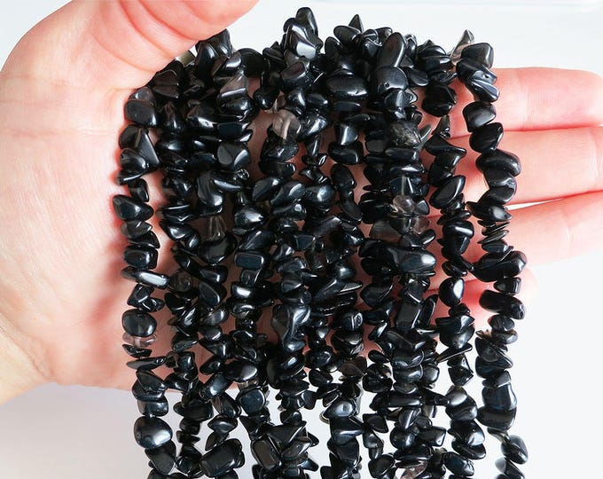 Black Agate Chips Nuggets Natural Gemstone Jewelry Beads Full Strand 33"