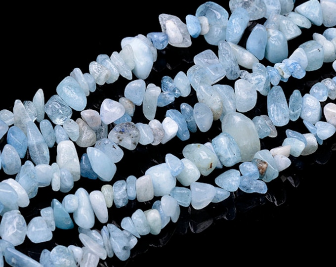 A Grade Natural Blue Aquamarine Gemstone Chips Beads | Sold by 32 Inch Strand | Size 5~8mm