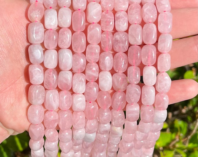 Madagascar Rose Quartz Nuggets Beads | Natural Gemstone Loose Beads | Grade A | Sold by 15 Inches Strand | Size 7x10mm | Hole 0.8mm