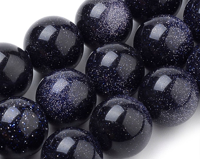 Blue Goldstone Beads | Grade A | Polished Round Synthetic Gemstone Loose Beads | Sold by 15 Inch Strand | Size 4mm 6mm 8mm 10mm 12mm