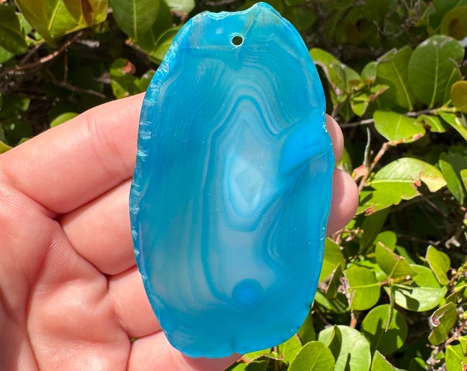 Blue Striped Agate Freeform Slab Gemstone Pendant Focal Bead Size 75x45x5mm