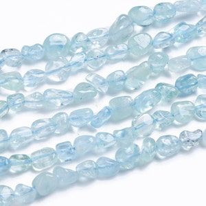 A Grade Natural Blue Aquamarine Gemstone Nuggets Beads | Sold by 15 inch Strand | Size 6x8mm | Hole 0.8mm